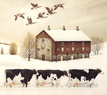 vacas y ánades reales en invierno Pinturas al óleo